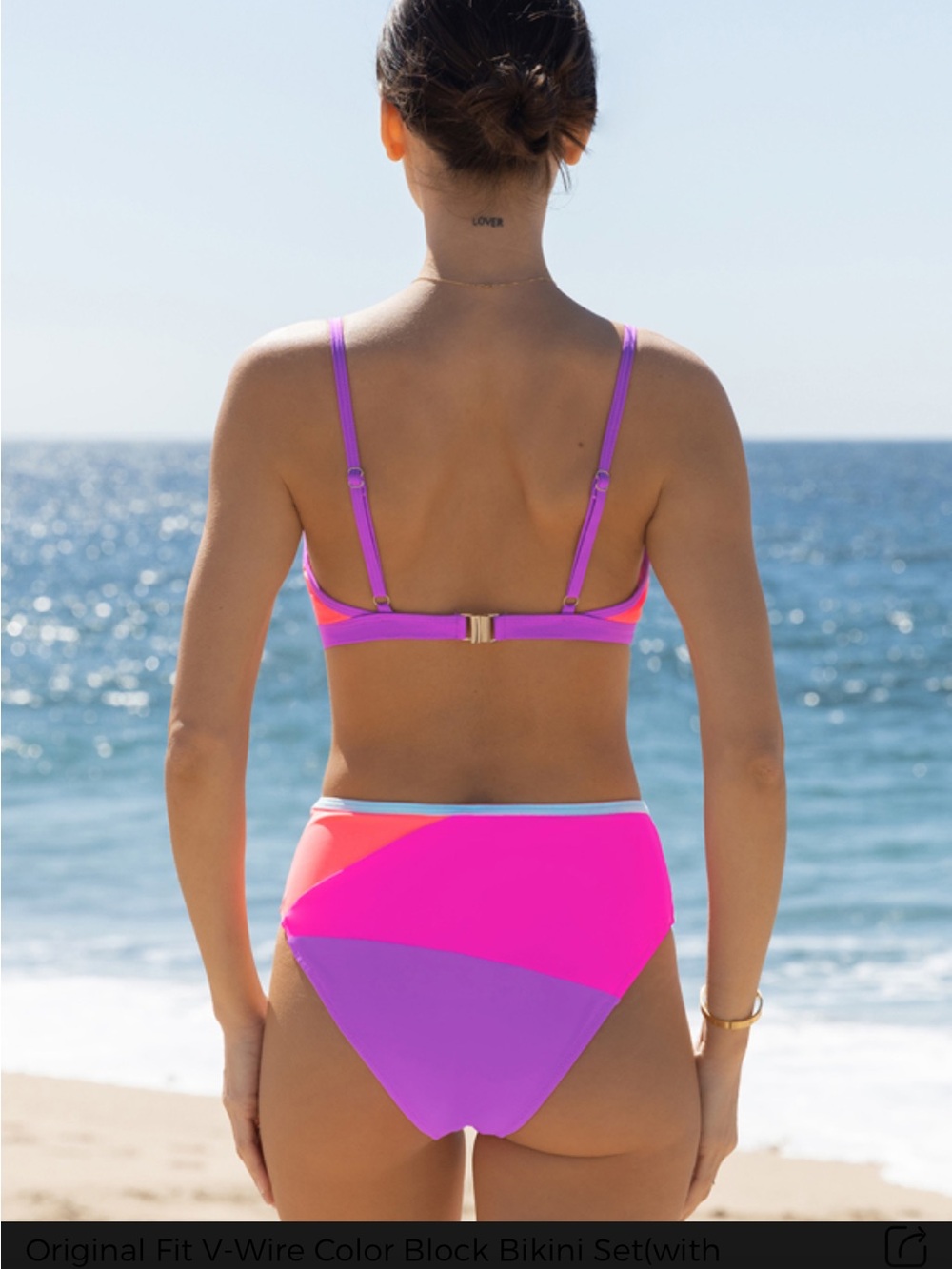Popvil Colorblock Bikini Set in Pink & Orange and purple - Picture 2 of 6
